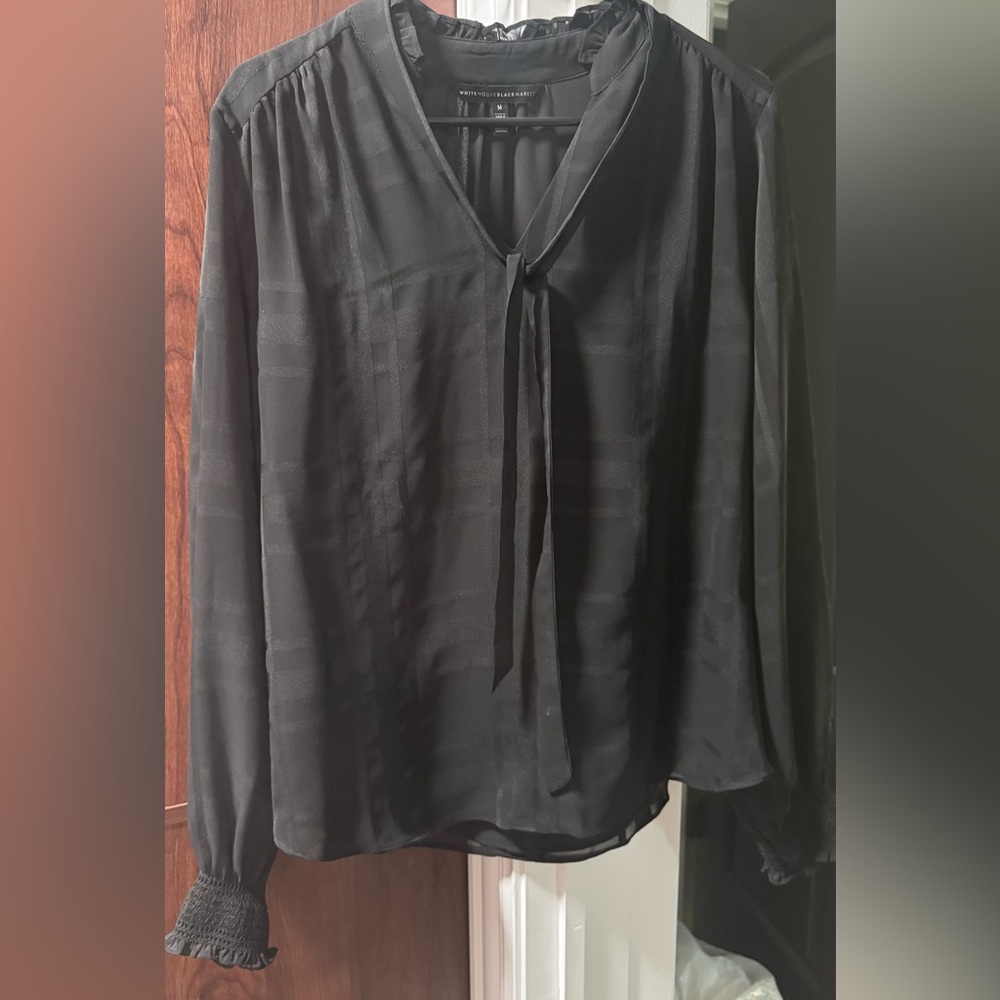 White House Black Market Black Blouse with sheer sleeves